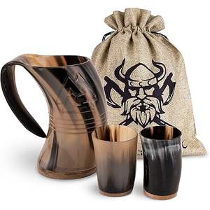 Best Quality Viking <b>Black</b> Horn Mug With Wooden Base <b>Polished</b> Animal Religious Style Drinking Horn Mug Brand Name Low Price - Product Image 3