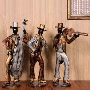 Ensemble de 3 Figurines de musicien légères en fer et cuivre, accessoire d'installation de décoration d'intérieur en métal de table - Product Image 1