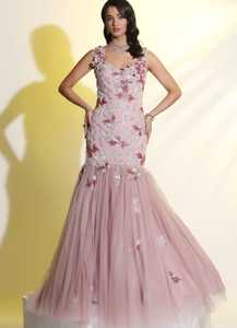 Élégante robe de soirée pleine longueur pour dames respirante poly-maille avec perles brodées perlées antistatique pour cocktail - Product Image 3