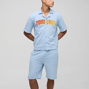 Ropa informal de verano Ropa de hombre Conjunto de dos piezas Camisa y pantalones cortos Conjunto Streetwear logotipo serigrafiado personalizado chándal para hombre - Product Image 1