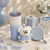 Kotak Hadiah Tumbler Beruang Lucu dengan Dompet Koin Gantungan Kunci Boneka, Set Hadiah Promosi untuk Ulang Tahun dan Liburan