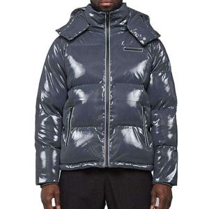 2023 pesado con capucha de alta calidad grueso diseñador gris invierno Oem Logotipo de gran tamaño personalizado hombres chaqueta acolchada brillante - Product Image 1