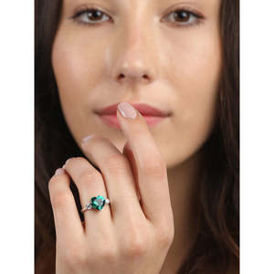CLARA Boho Style 925 Sterling <b>Silver</b> Dark Green Heart <b>Ring</b> for Swiss Zirconia <b>Adjustable</b> Band Rhodium Gift for Women Girls - Product Image 3