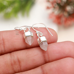 Pendientes colgantes de Plata de Ley 925 sólida de alta calidad, increíble pendiente de piedra preciosa Rosa Rosequartz, forma elegante, hermoso diseño - Product Image 2