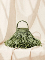 Sac seau en raphia avec pompons, vente en gros, nouveauté 2024, tendance