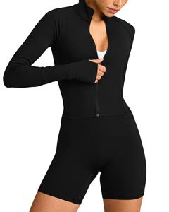 Chaqueta Deportiva Ligera y Transpirable para Mujer, Corte Ajustado, con Cierre, Orificios para Pulgares, Cuello Alto, Bolsillos, para Yoga, Gimnasio y Entrenamiento - Product Image 1