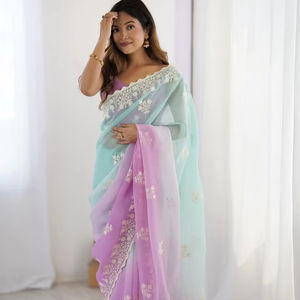 Saree de tela crujiente suave de Color púrpura con blusa elegante para fiesta de boda, ropa de Festival, superventas para mujer, exclusiva - Product Image 1