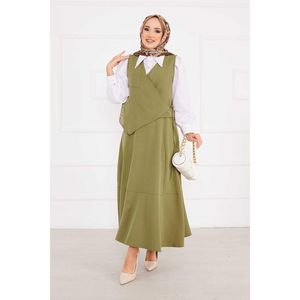 ชุดฮิญาบกระโปรงเสื้อกั๊ก2ชิ้นสีกากีสำหรับผู้หญิง - Product Image 2