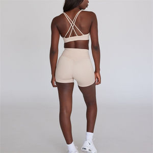 Ensemble de shorts de sport pour femmes, taille plus, été, logo personnalisé, 2 pièces, fitness, yoga, séchage rapide, spandex/nylon - Product Image 6