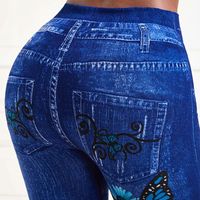 Leggings grande taille pour femmes, taille haute, extensible, effet denim, skinny jeggings, pantalon crayon tendance pour femmes, vêtements imprimés