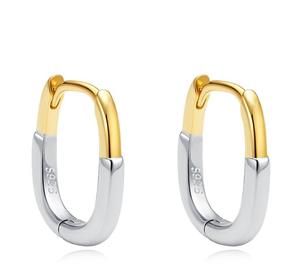 <span class=keywords><strong>Orecchini</strong></span> spessi <span class=keywords><strong>rettangolari</strong></span> a forma di U 925 alla moda in argento bicolore alla moda con zircone rodio placcato in <span class=keywords><strong>oro</strong></span> per regalo - Product Image 1