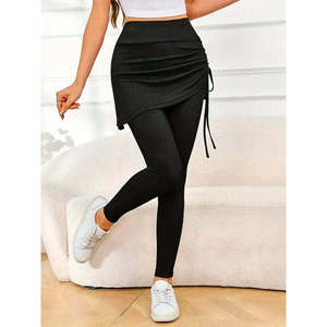 Falda Larga con Cintura Alta y Detalles Laterales para Mujer, 28588 - Negra - Product Image 2