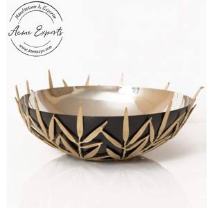 "Stylish <b>Bamboo</b> Design Serving <b>Bowl</b> with Gold and Black Finish Elegant for Dining or Decorative Home Use" - Product Image 1