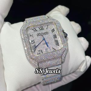 Handset VVS Small Diamond <b>Mens</b> Stainless Steel Wrist <b>Watch</b> Roman Letter Automatic Mechanical Movement Hip Hop Iced Glass - Product Image 4