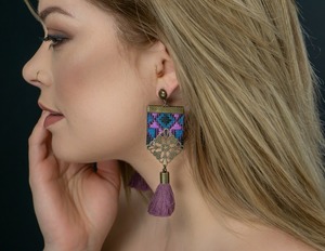 Handmade Embroidery Braid Drop Earrings, Eco Seed <b>Beads</b> Flower Bamboo Pearl <b>Shell</b> Rattan Earring for Women - Product Image 5