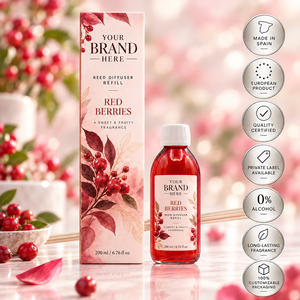 Recarga de Difusor de Aromas con Varillas de Bayas Rojas de Marca Privada 200ml + Varillas OEM |   Fragancia para el Hogar Dulce y Afrutada |   Hecho en España, UE - Product Image 1