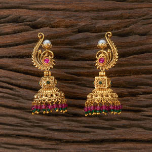 Boucle d'oreille paon antique de style Jhumki avec placage à l'or 610072 grossistes de bijoux de mode en Inde - Product Image 1