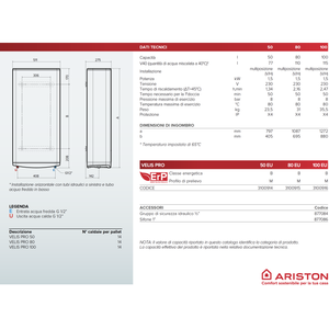 Chauffe-eau électrique Ariston Velis PRO de 50 litres avec réservoir de stockage - Product Image 3