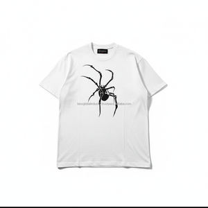T-shirt graphique araignée, design minimaliste silhouette Black Widow, blanc, coupe oversize, épaules tombantes, streetwear, logo personnalisé OEM - Product Image 2