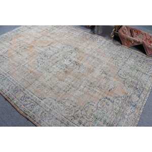 Tapis turc vintage bleu en laine à motifs floraux, 6,1 x 9,4 pieds - Product Image 4