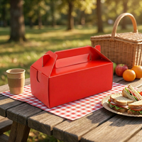 Caja de Cartón Roja Plegable para Comida para Llevar, con Asa y Cierre a Presión, para Pollo Frito, Fabricación Personalizada OEM al por Mayor