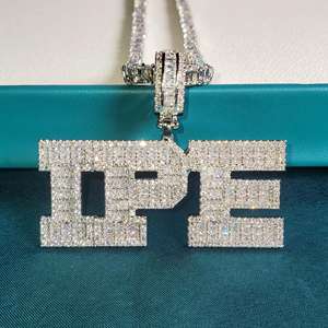 Pendentif en lettres en moissanite glacée plaqué or avec bélière baguette, bijoux hip-hop de luxe mignons - Product Image 4