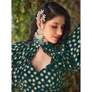 Ensemble de jupe et haut court en georgette avec travail de feuille d'or vert époustouflant, col asymétrique, veste taille XL, coupe ample, longueur genou, pour club - Product Image 3