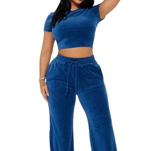 <b>Y2k</b> Style <b>Tracksuit</b> Custom Jogger Suit Training <b>Tracksuit</b> Women Fitted Velour crop top and flare Velvet <b>Tracksuit</b> - Product Image 1
