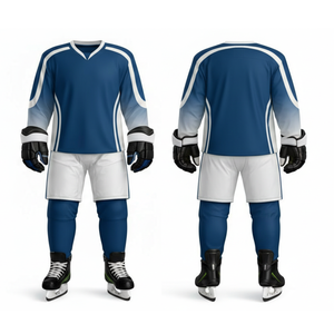 Uniforme de Hockey sobre Hielo Azul y Blanco Transpirable de Alta Demanda - Diseña Tu Propio Logotipo, Jersey de Entrenamiento con Manga Degradada 100% Poliéster - Product Image 3