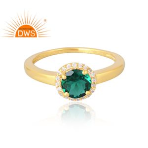 Venta caliente 925 Plata de Ley 18K Chapado en oro Natural Cz & Anillo de piedras preciosas Esmeralda Demi Fine Jewelry Manufacturer - Product Image 3