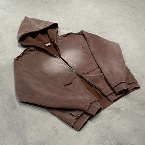 Sudadera con capucha pesada con cremallera doble impresa personalizada, ropa de calle Vintage, lavado ácido, Sudadera con capucha 400GSM, sudaderas con capucha en blanco para hombres - Product Image 2