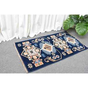 Alfombra Vintage de 1.7x3.1 pies, Alfombra Turca Pequeña, Alfombra Marroquí Azul - Product Image 2