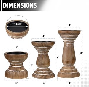 Handmade Wooden <b>Candle</b> Holders | Vintage Pillar <b>Candle</b> Stand <b>Set</b> | Rustic Home Decor - Product Image 6