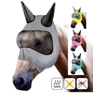 Masque anti-mouches d'été pour chevaux Couvre-nez en maille respirante et légère Protection complète du visage et des oreilles Protection UV pour les culottes d'équitation - Product Image 3