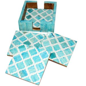 Juego de posavasos con incrustaciones de hueso artístico con posavasos con incrustaciones de hueso Floral artesanal indio tradicional para decoración de mesa de lujo - Product Image 1