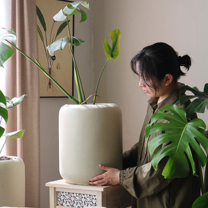 Nordico minimalista cilindrico ecologico leggero <span class=keywords><strong>cemento</strong></span> pavimento-Standing vasi di fiori foro di drenaggio per l'ufficio del soggiorno - Product Image 3