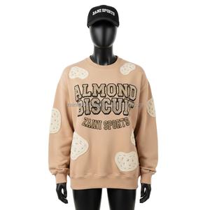 Sweat-shirt pour femme en molleton de coton 330GSM, broderie biscuit, couleur beige, option logo personnalisé, sweat-shirts respirants pour femme - Product Image 1