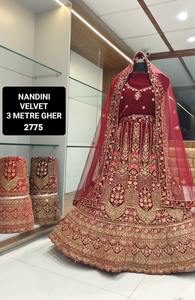 Velours de qualité supérieure Lehenga Choli ensemble de couleur marron personnalisé travail Zari lourd dames filles vêtements de fête y compris correspondant Dupatta - Product Image 3