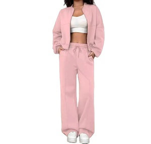 Conjunto de 2 piezas transpirable de calidad superior 100% algodón cremallera chándales de tendencia elegante chándales de mujer - Product Image 1