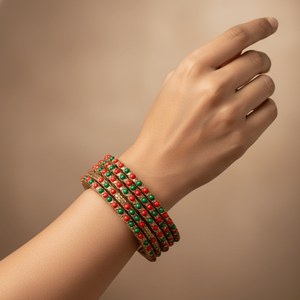 Ethnic Vintage Festive Lac Bangles Beaded Diamond <b>Bracelets</b> with Stripes Butterfly Geometric Patterns <b>Set</b> of 10 for Parties - Product Image 2