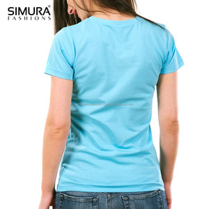 T-shirt à manches courtes col en V uni de haute qualité pour femmes SIMURA, 100% coton biologique, coupe classique, décontracté, à porter au printemps et en été - Product Image 3