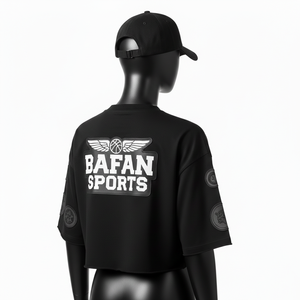 Crop top femme en coton élasthanne GSM premium, tissu extensible doux, couleur noire, impression sérigraphique, logo personnalisé. - Product Image 5