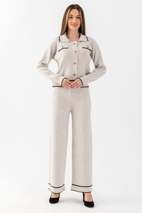 Cárdigan detallado con botones de alta calidad y cuello Polo para mujer, suéter y pantalones, conjunto de prendas de punto indispensable para DailyandOffice - Product Image 4