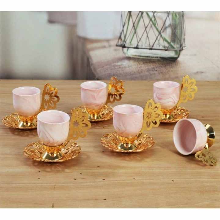 Set of 6 Porcelain Cups With Gold Inscription