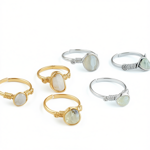 Elegant Gold and Silver Plated Wire Wrapped Fashion <b>Rings</b> with Natural Stone Details for Resale - Product Image 3