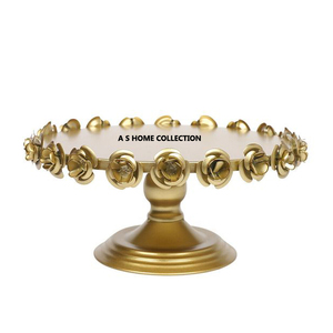 Wedding Decorative <b>White</b> Marble <b>Round</b> Cake Stand with Silver Metal Base Stand for <b>Table</b> Centerpiece Decor At Best Price - Product Image 4