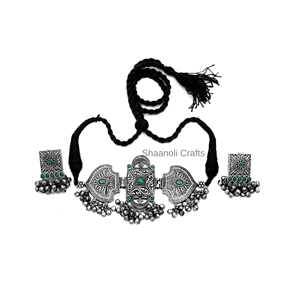 Recién llegado, Gargantilla polaca antigua de plata, conjunto de collar con pendientes, joyería oxidada - Product Image 6