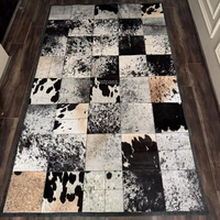 Tapis Patchwork en Cuir de Vachette Naturel Fait à la Main Tapis en Cuir Véritable Tapis Rustique Moderne pour la Décoration de Salon à la Maison 9x6 pi.