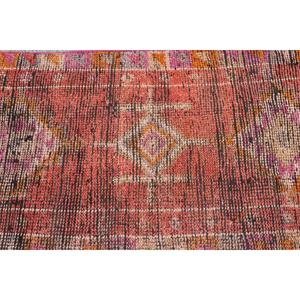 2.2x10.8 ft Turkish Rug, Vintage <b>Runner</b> Rug, <b>Red</b> Pink Check Wool Rug - Product Image 5