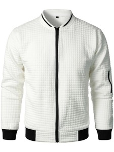 Cárdigan informal a cuadros/Color sólido para hombre, sudadera con cremallera y cuello levantado, chaqueta para invierno, a la moda tela de lona, estampado fino - Product Image 1